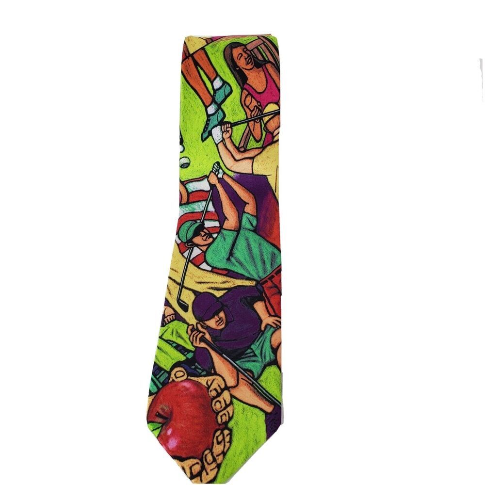 Golfing Luxury Silk Necktie Golfer Design 100% Silk